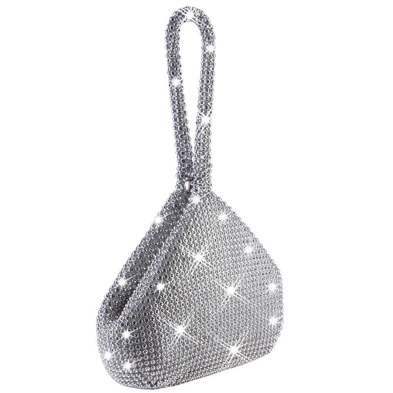 CROWN GUIDE Women's Vintage Evening Bags Clutches Bling Beaded Wedding Party Gowns Formal Prom Purses Handbags With Wristlet Silver - Image 3